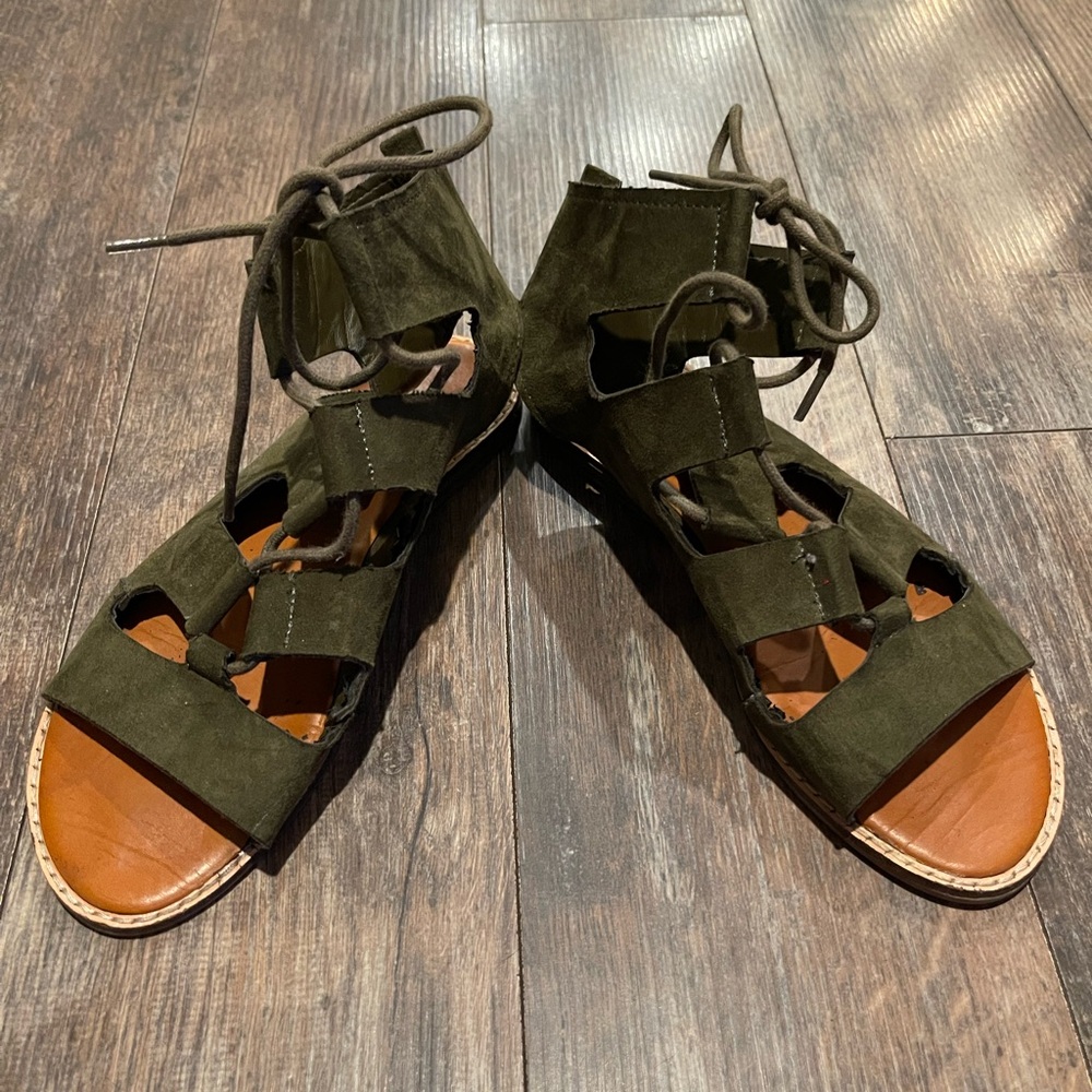 BAMBOO Olive Green Lace-Up Gladiator Sandals